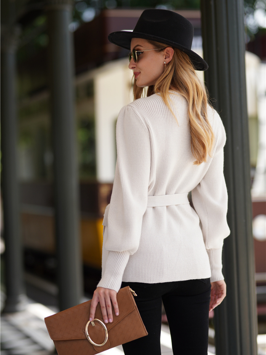 Calistally | LEONORA Bishop Sleeve Knit Top - Cream