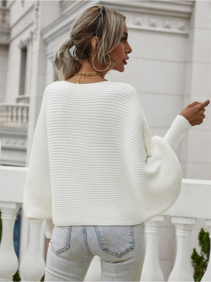 Calistally | GISELE Lantern Sleeve Long Cuff Knit Top - Cream