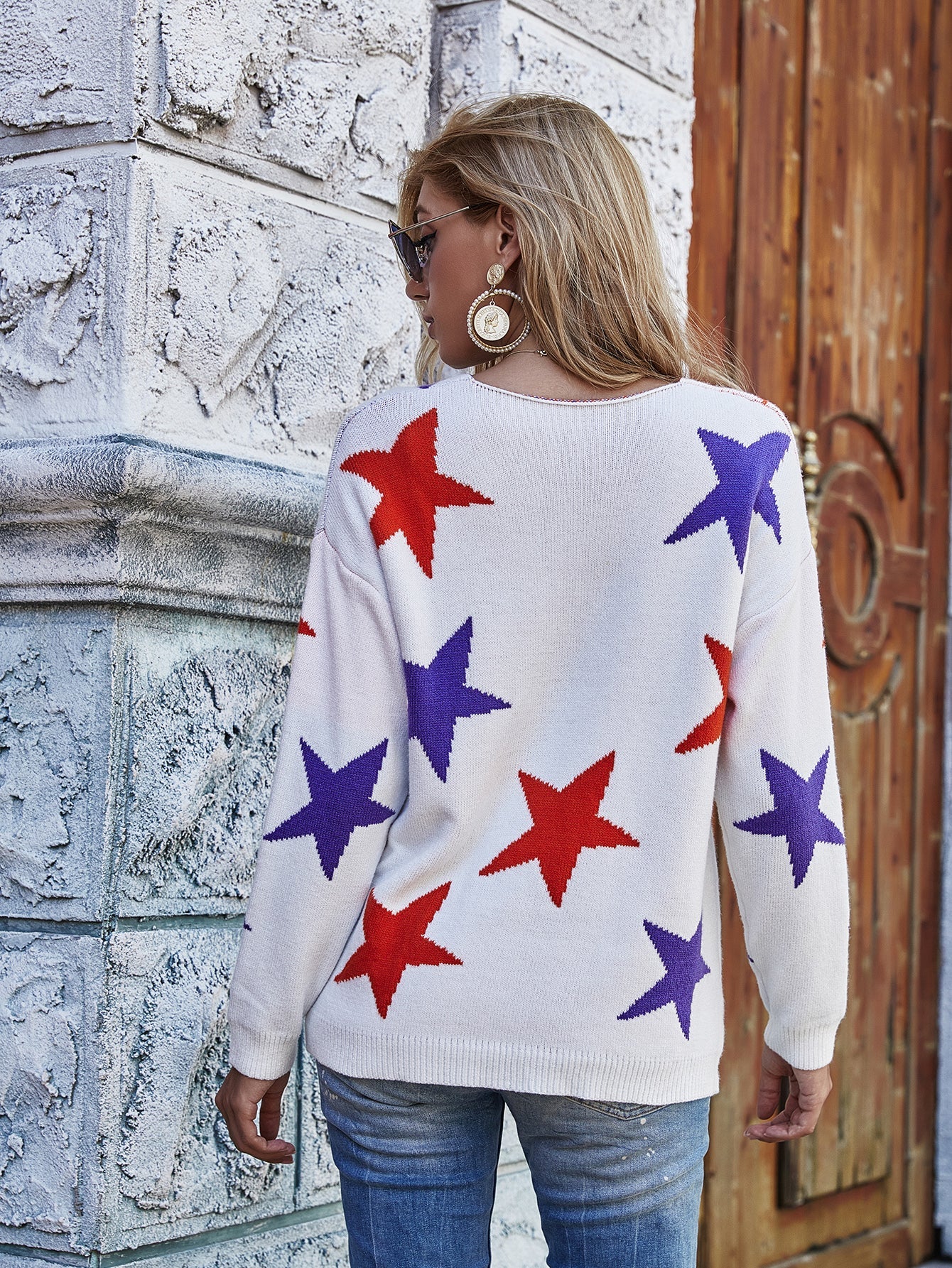 Calistally | Star Gal Low V Neck Cream Knit Jumper