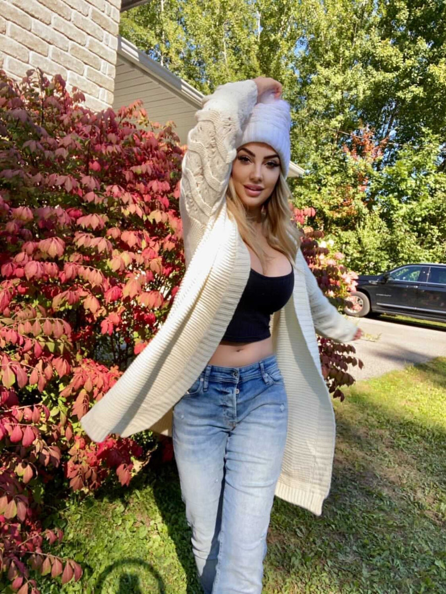 Calistally | Braid Open Knit Long Cardigan - Cream