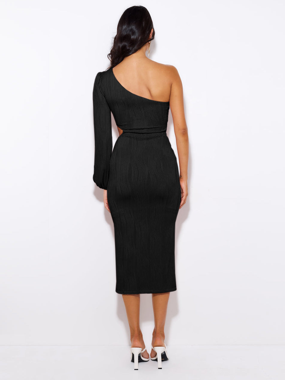 All That Class One Shoulder Plisse Midi Dress