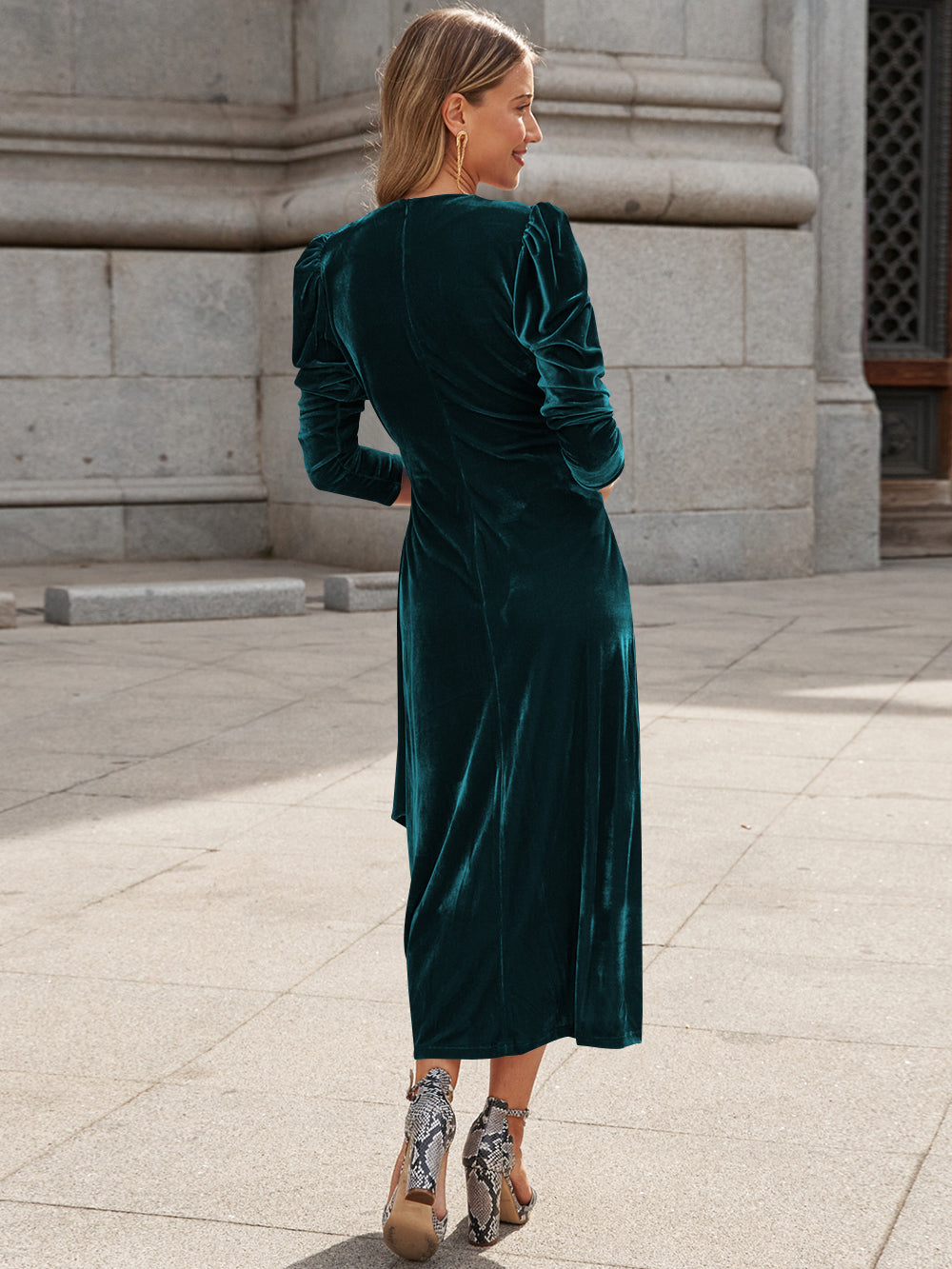 Florence Metallic Velvet Tie Waist Midi Dress - Emerald
