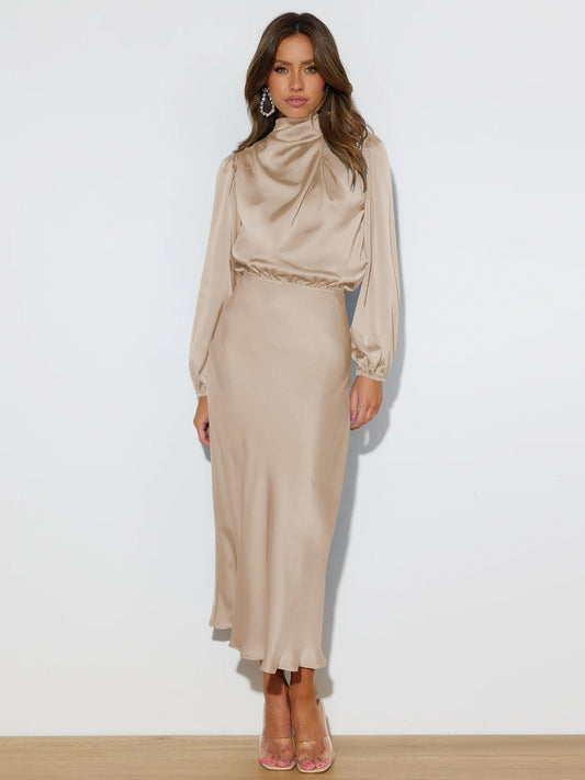 FROM THE SOURCE HIGH NECK BRIDAL MAXI DRESS - CHAMPAGNE