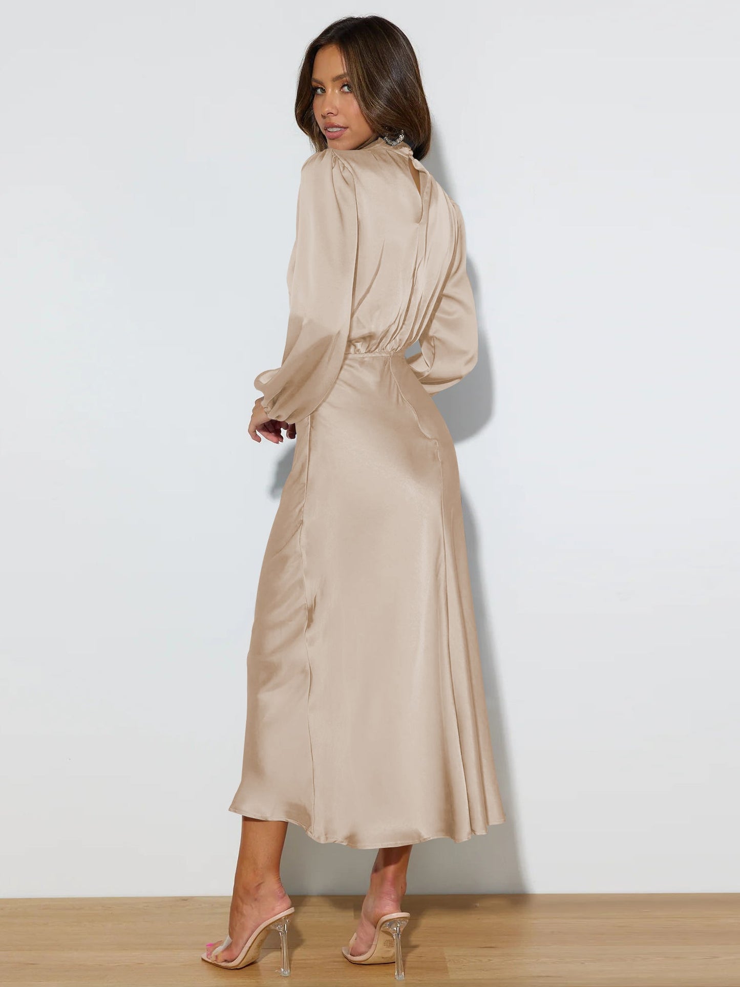FROM THE SOURCE HIGH NECK BRIDAL MAXI DRESS - CHAMPAGNE