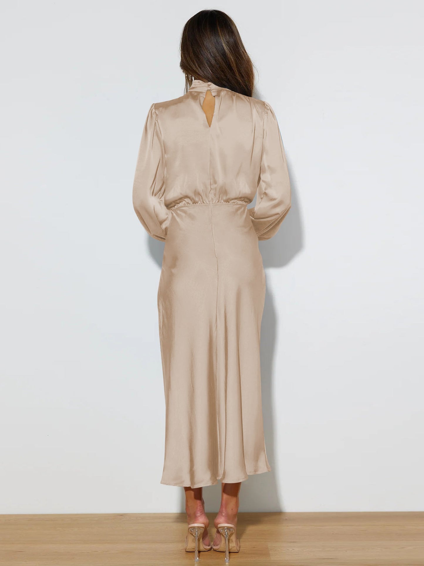 FROM THE SOURCE HIGH NECK BRIDAL MAXI DRESS - CHAMPAGNE