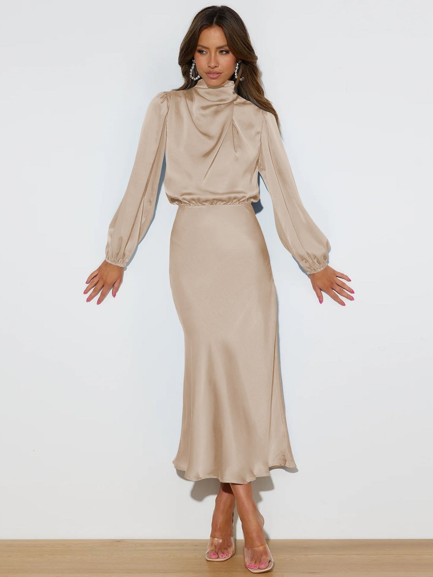 FROM THE SOURCE HIGH NECK BRIDAL MAXI DRESS - CHAMPAGNE