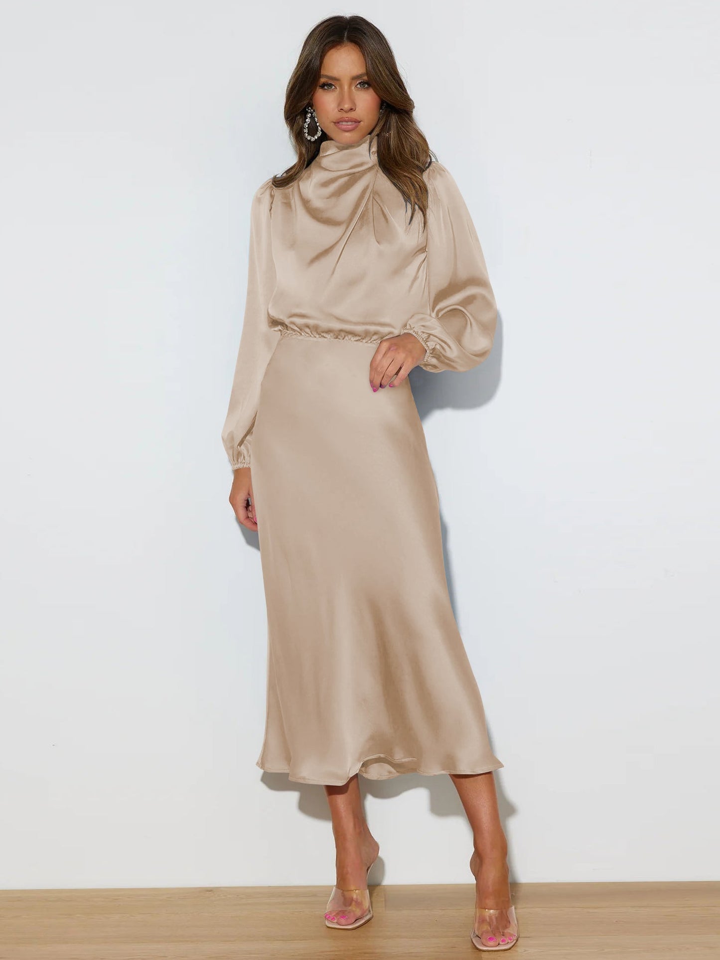 FROM THE SOURCE HIGH NECK BRIDAL MAXI DRESS - CHAMPAGNE