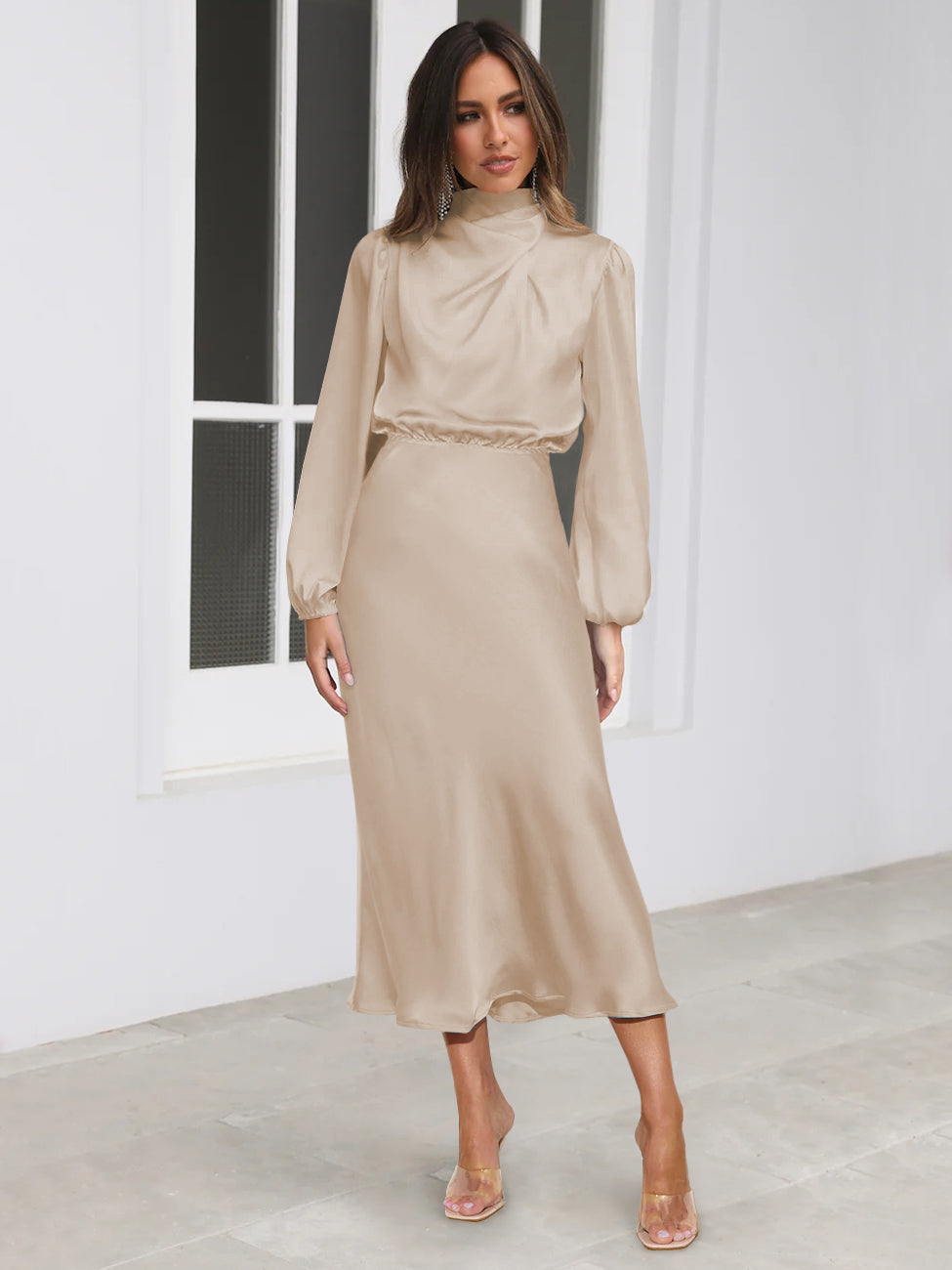 FROM THE SOURCE HIGH NECK BRIDAL MAXI DRESS - CHAMPAGNE