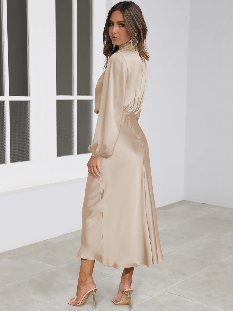 FROM THE SOURCE HIGH NECK BRIDAL MAXI DRESS - CHAMPAGNE