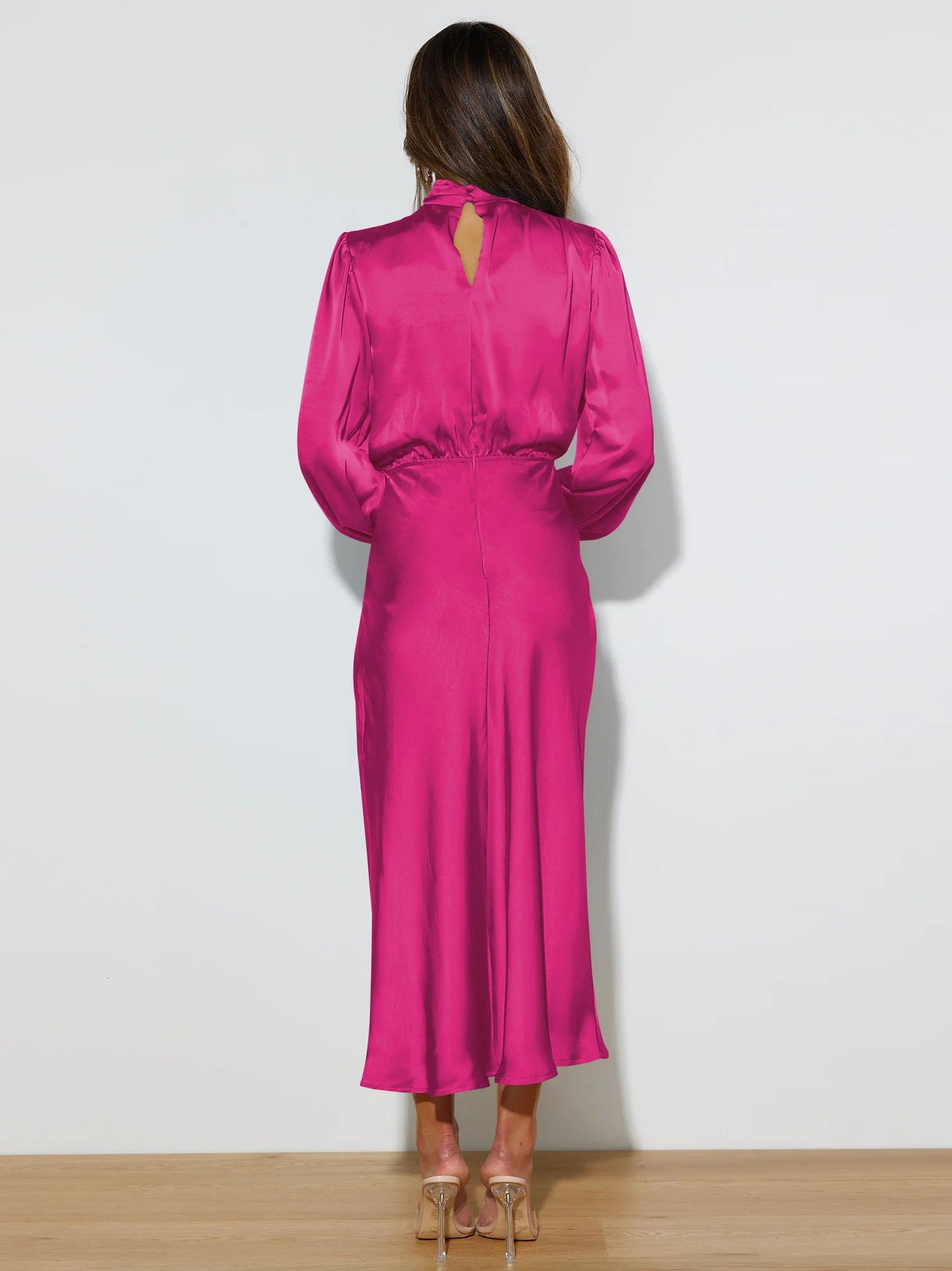 FROM THE SOURCE HIGH NECK BRIDAL MAXI DRESS - FUCHSIA