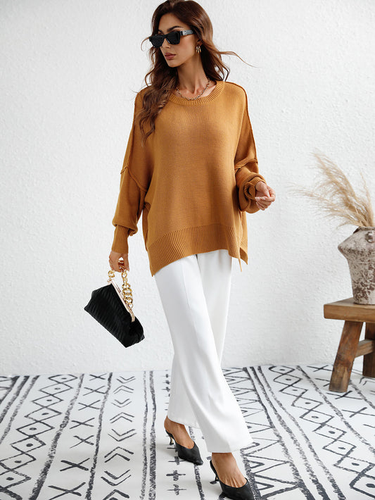 OVERSIZED BATWING SLEEVE KNIT SWEATER - GINGER