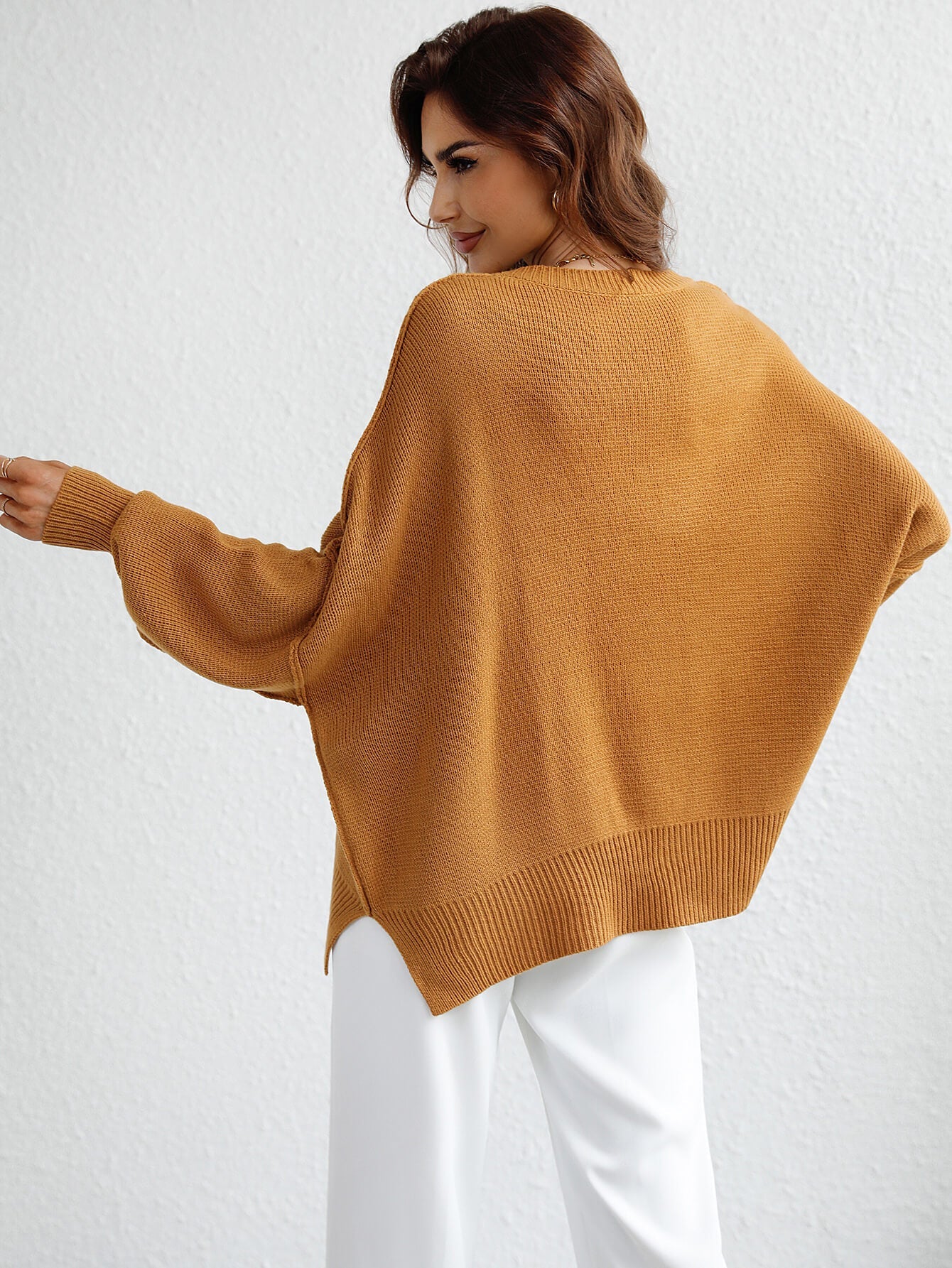 OVERSIZED BATWING SLEEVE KNIT SWEATER - GINGER