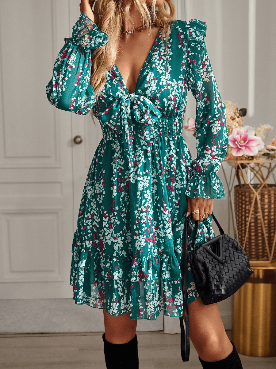 SHOWER ME IN FLORALS MINI DRESS - GREEN
