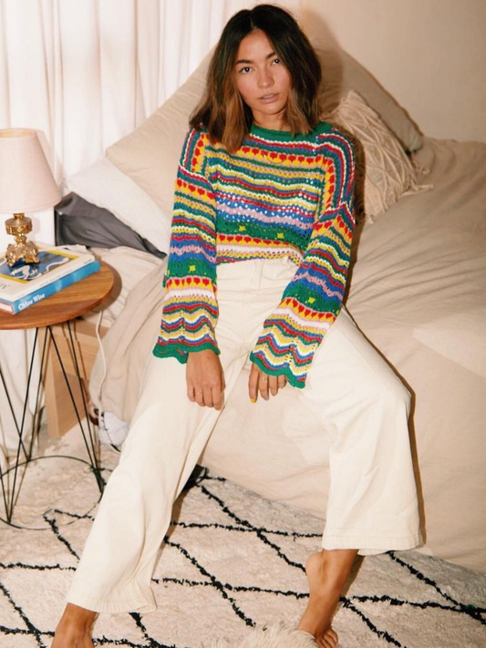 Calistally Doll | MARMO Zig Zag Crochet Knit Top - Green