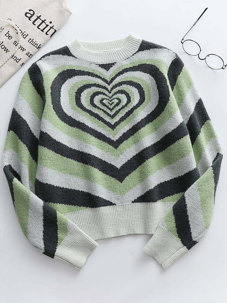 Calistally | Green Heart Ring Knit Top