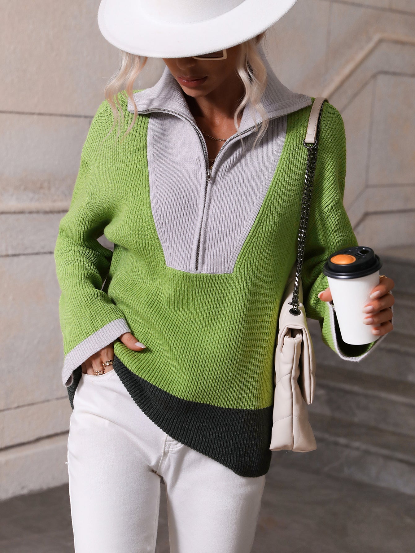 MIND AT EASE KNIT HALF ZIP PULLOVER - GREEN