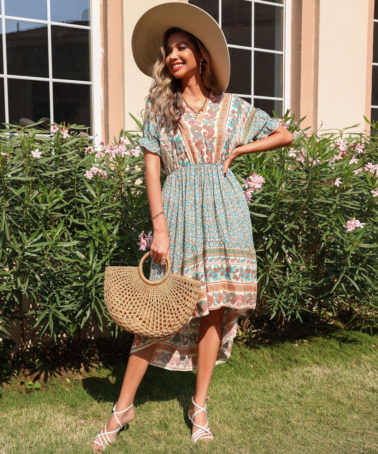 YANET MIDI BOHO DRESS - GREEN