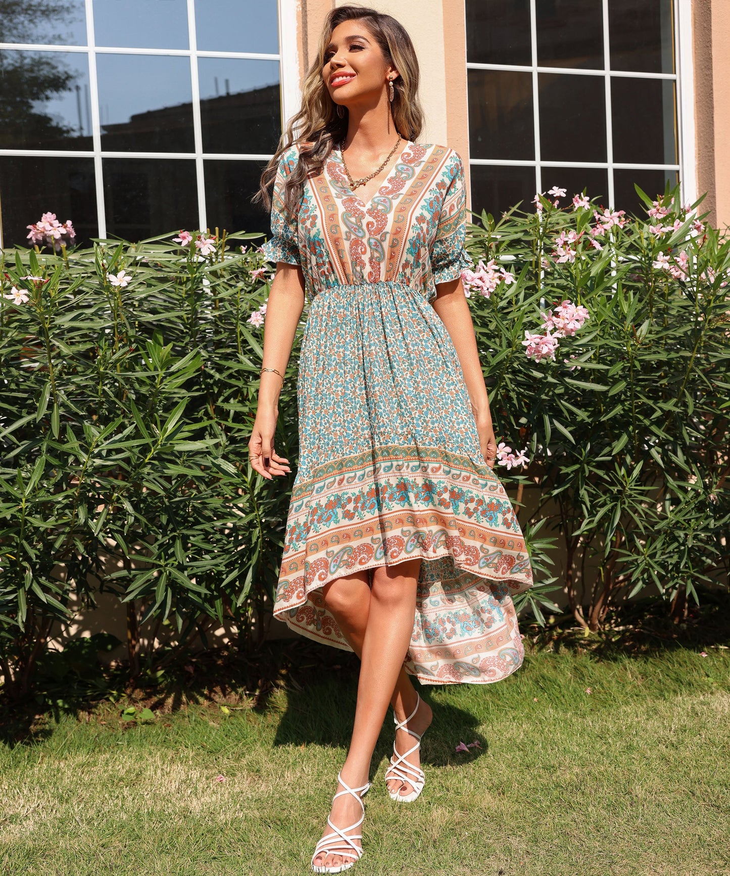 YANET MIDI BOHO DRESS - GREEN