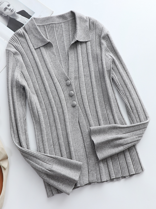 Calistally | TAMIA Bell Cuff Knit Shirt Jacket - Grey
