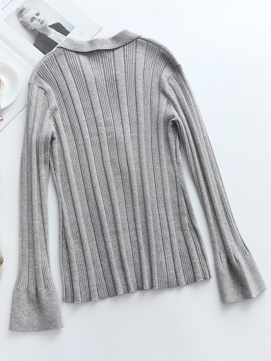 Calistally | TAMIA Bell Cuff Knit Shirt Jacket - Grey
