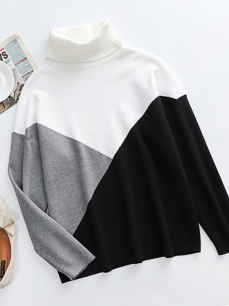 Calistally Doll | Color Block DULCIE Knit Sweater - White Grey Black