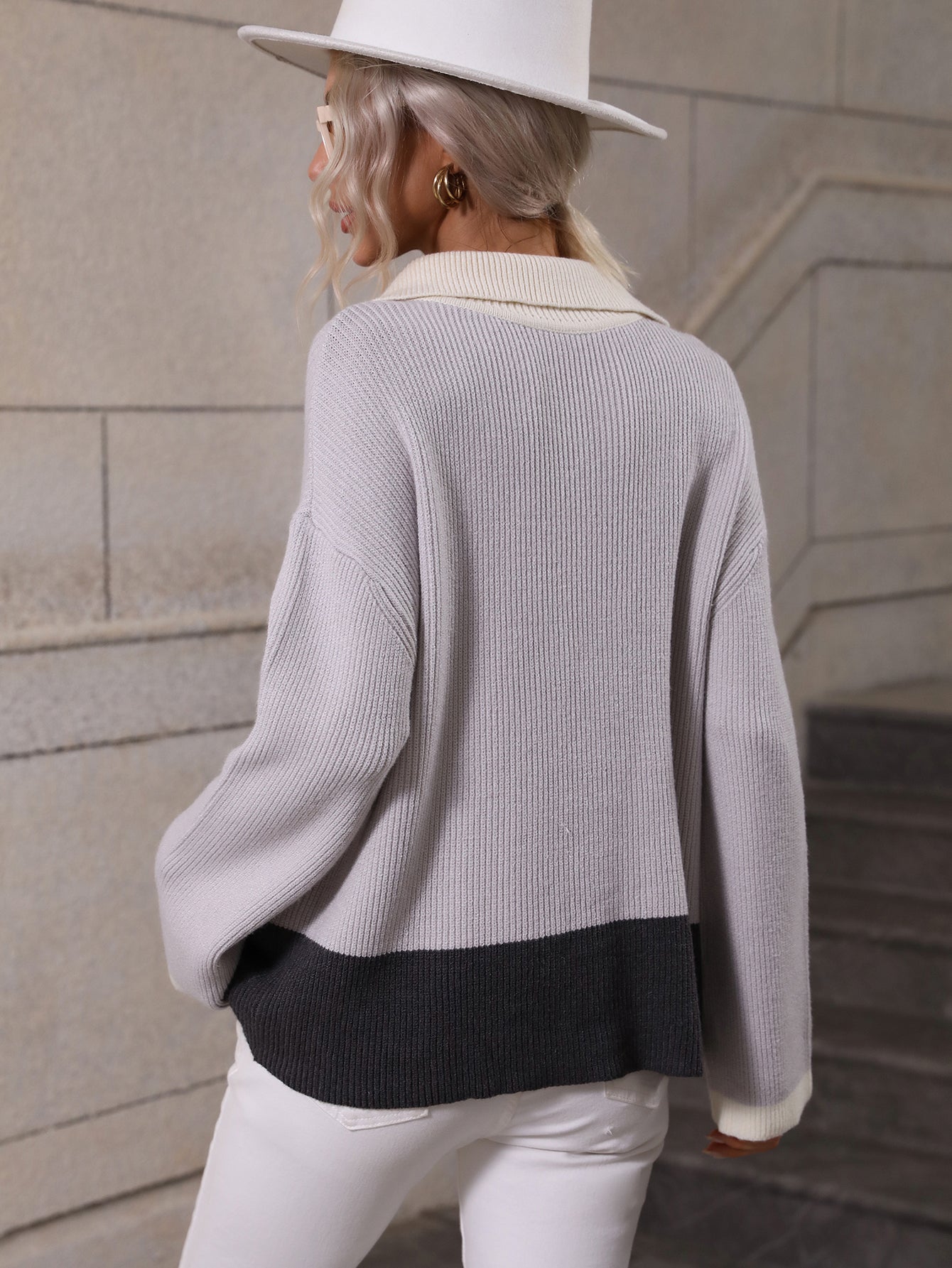 MIND AT EASE KNIT HALF ZIP PULLOVER - GREY
