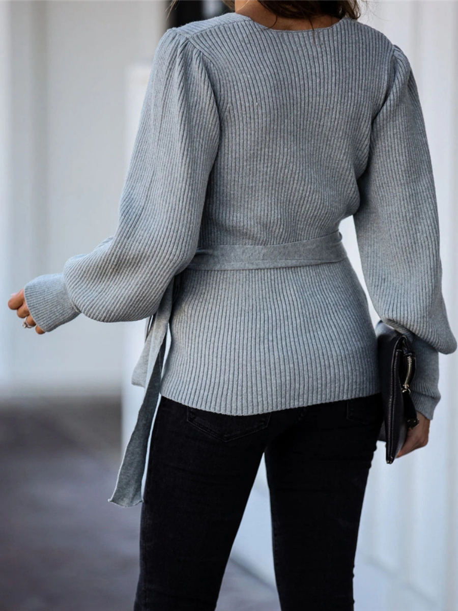 Calistally | LEONORA Bishop Sleeve Knit Top - Grey