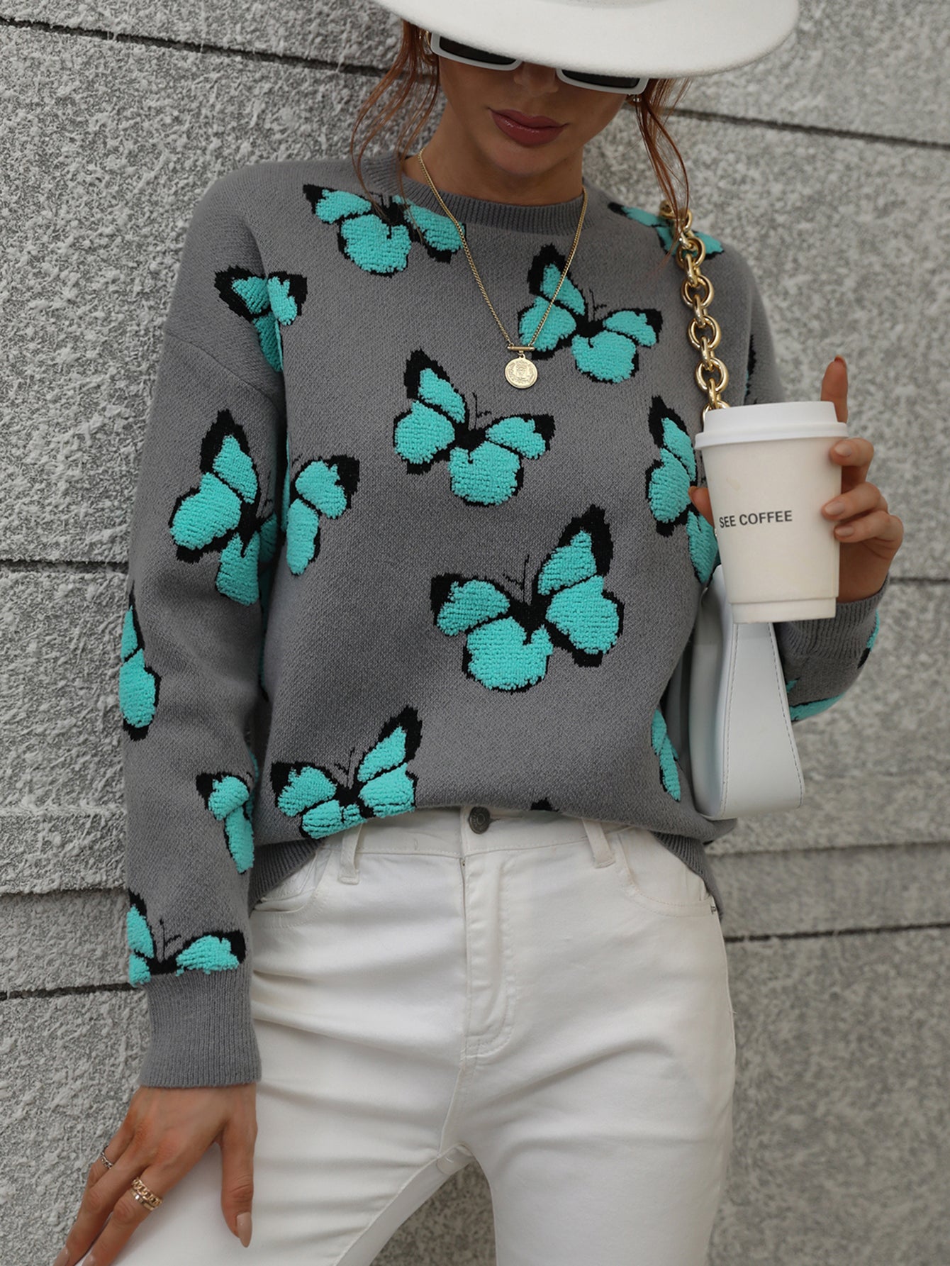 BUTTERFLY KNIT TOP - GREY