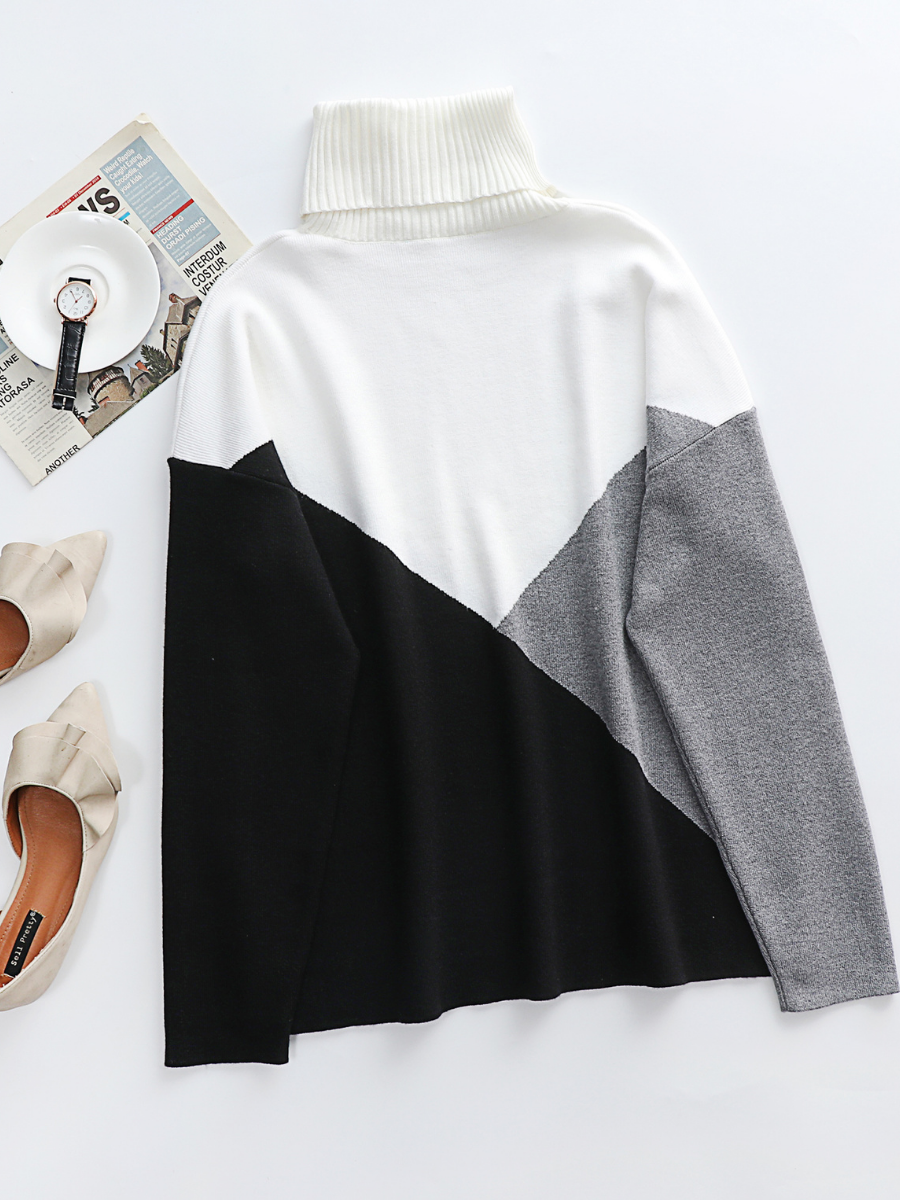 Calistally Doll | Color Block DULCIE Knit Sweater - White Grey Black