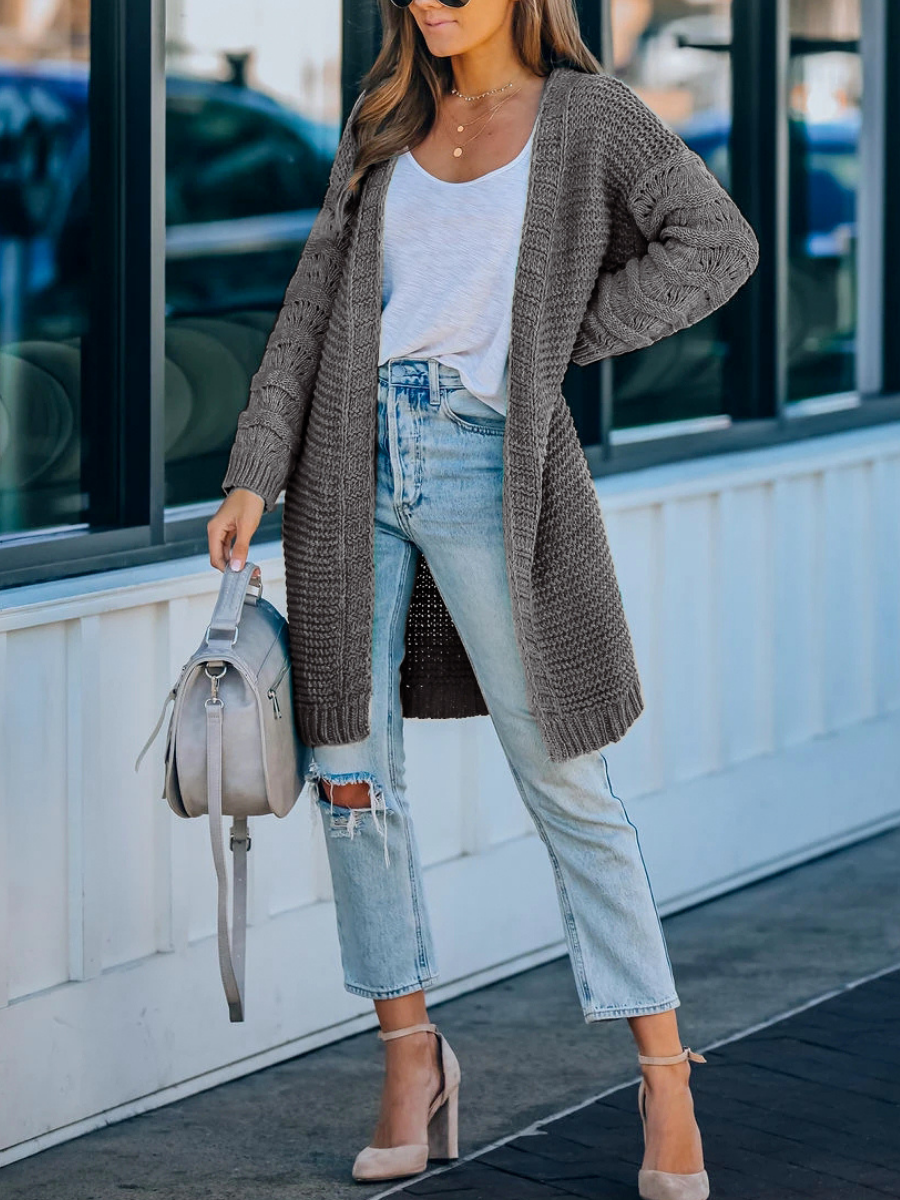 Calistally Doll | Grey Braid Open Knit Long Cardigan