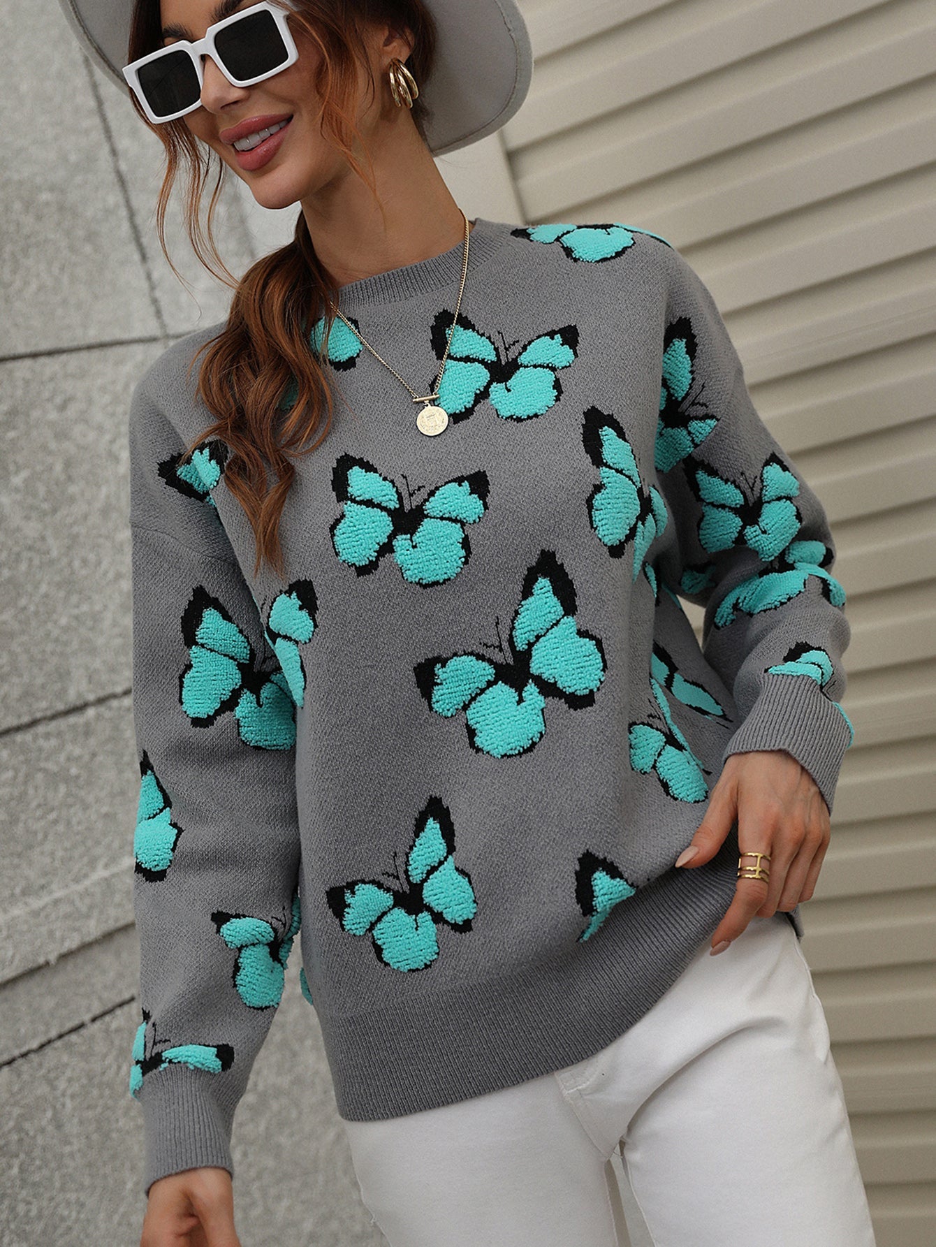 BUTTERFLY KNIT TOP - GREY