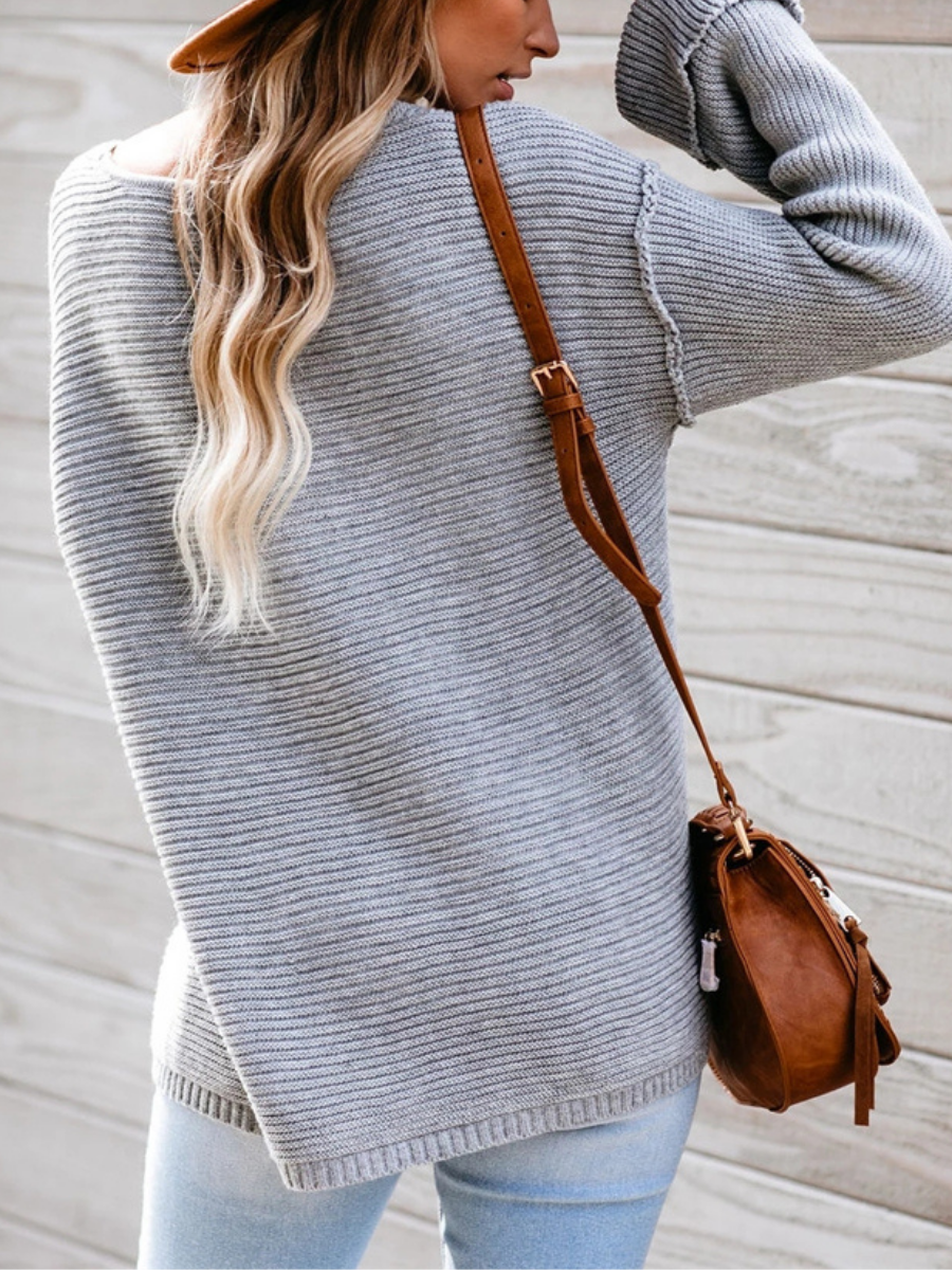 Calistally | MACHE Low V-Neck Oversize Sleeve Knit Top - Grey
