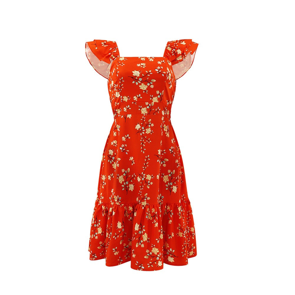 Trendy Green Printed Sleeveless Midi Dress