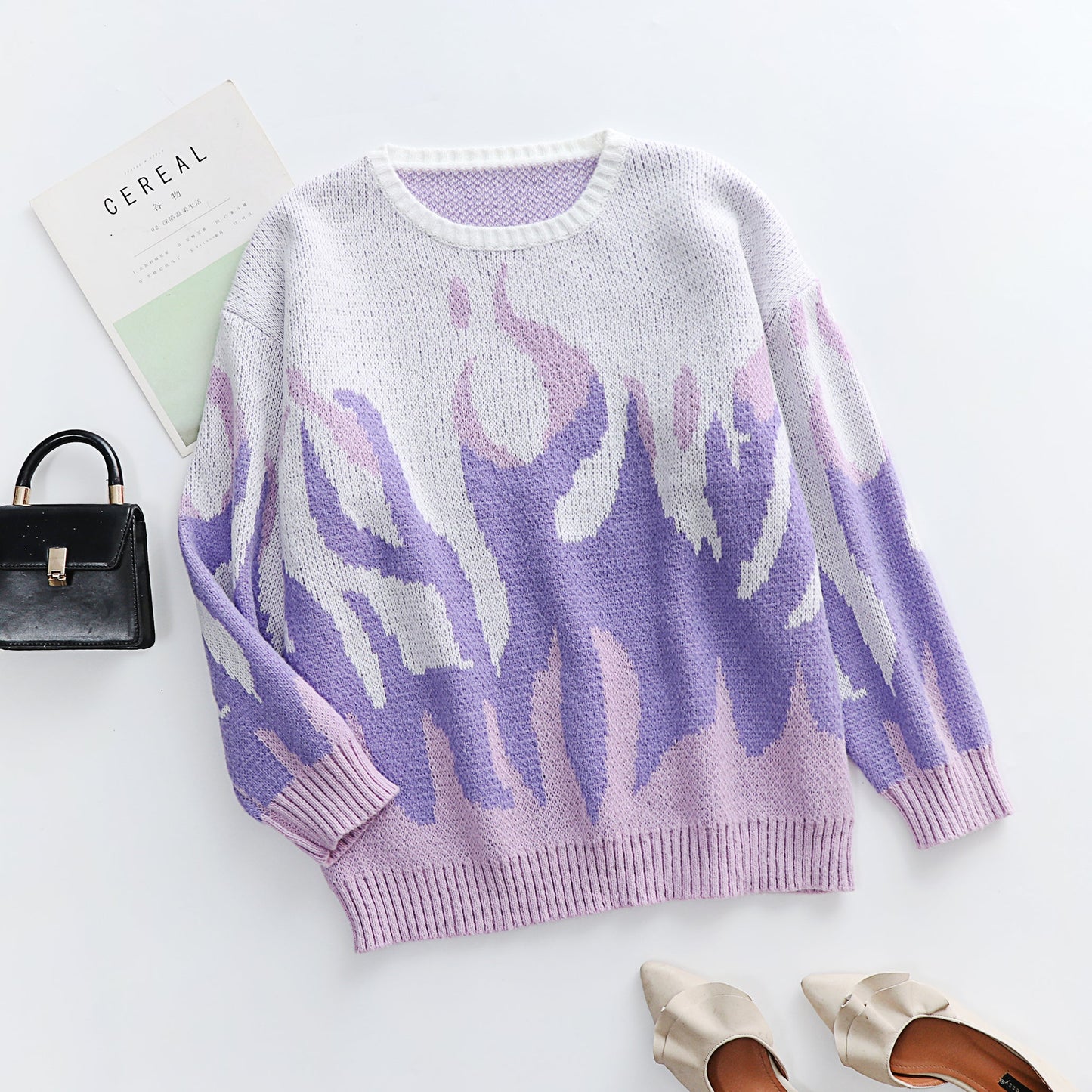 Calistally Doll | Purple Flame Cream Knit Sweater