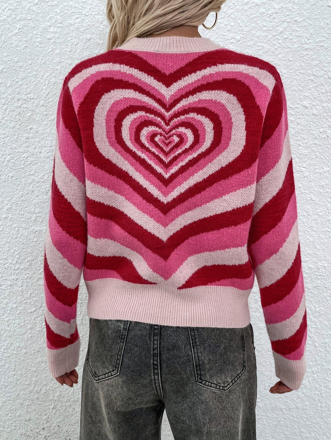 Calistally | Pink Red Heart Ring Knit Top