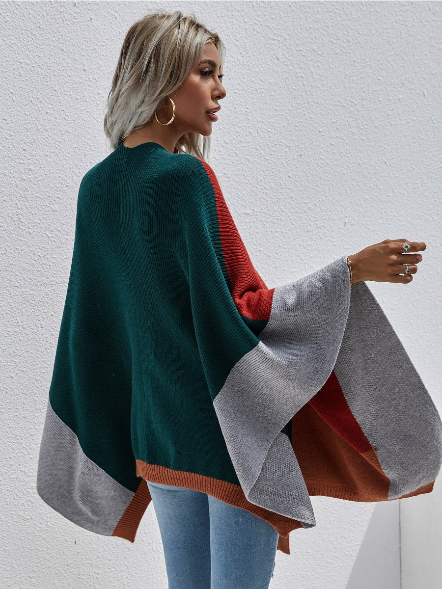 Calistally | Color Block Knit Ruana - Duck Green