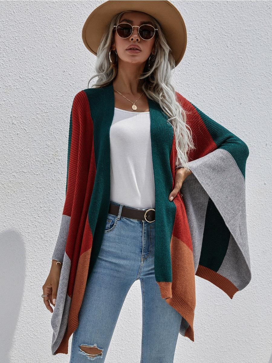 Calistally | Color Block Knit Ruana - Duck Green