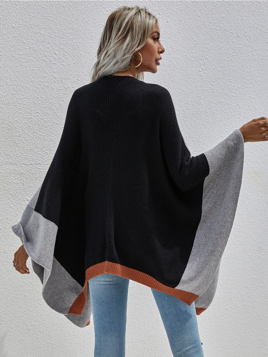 Calistally | Color Block Knit Ruana - Black