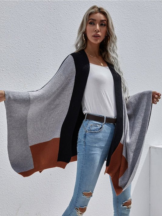 Calistally | Color Block Knit Ruana - Black