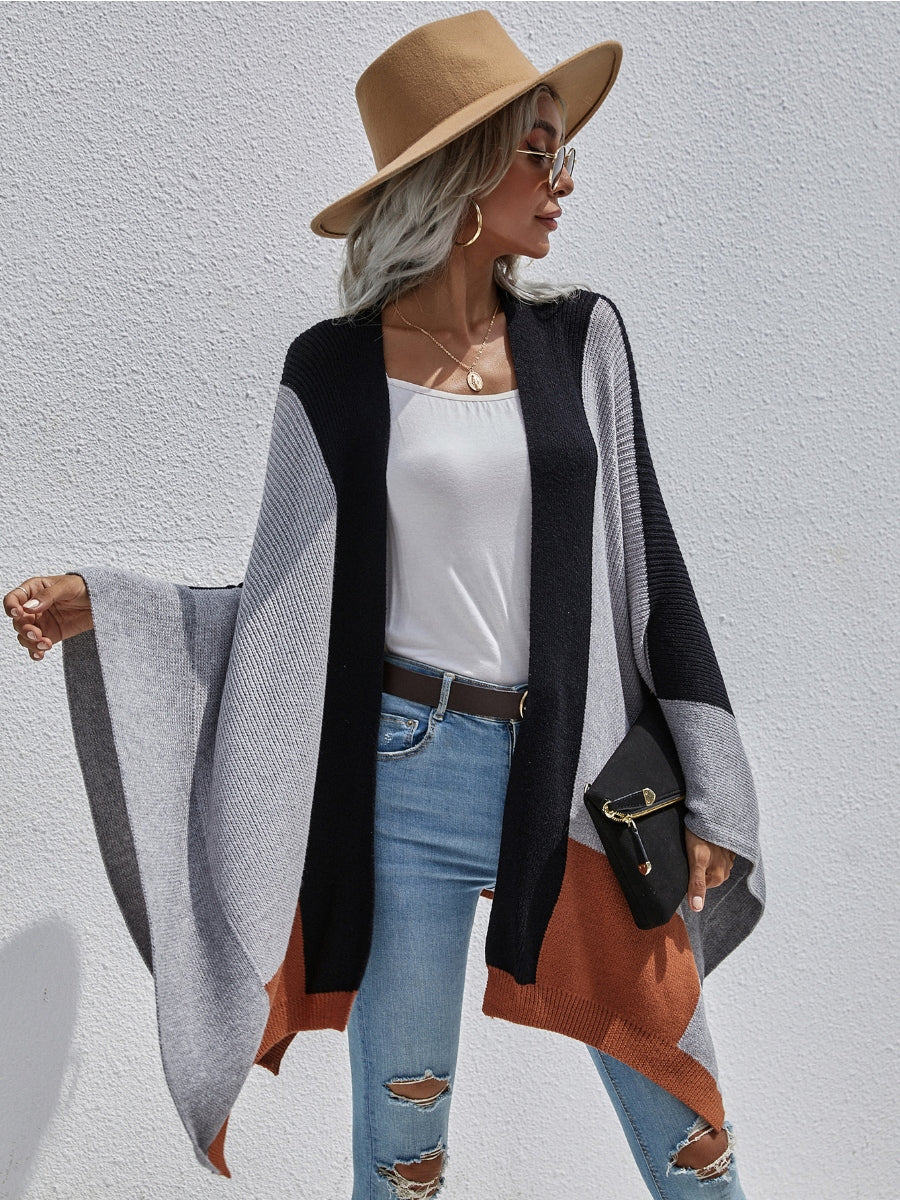 Calistally | Color Block Knit Ruana - Black