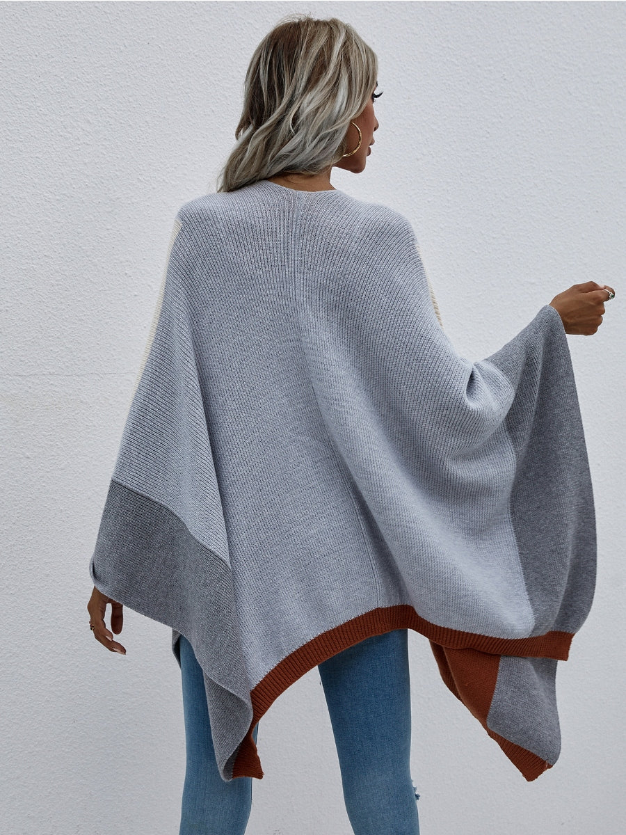 Calistally | Color Block Knit Ruana - Smoke