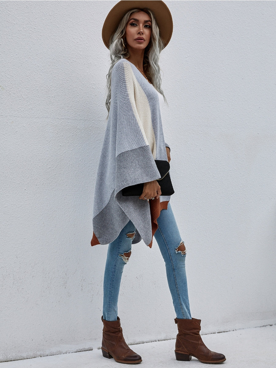 Calistally | Color Block Knit Ruana - Smoke