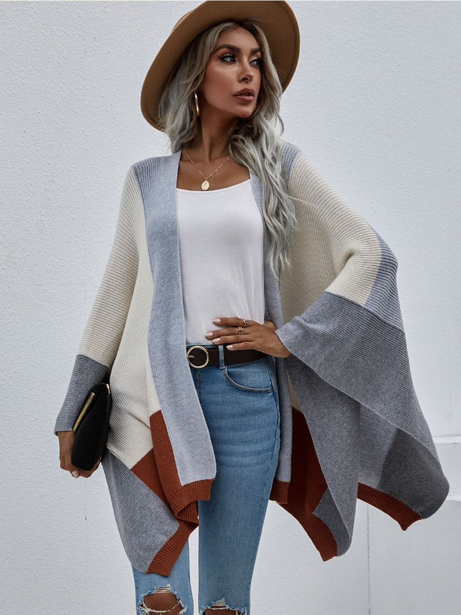 Calistally | Color Block Knit Ruana - Smoke