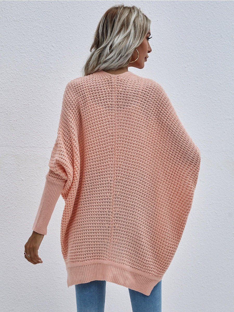 Calistally | Batwing-Sleeve Open Knit Cardigan - Peach