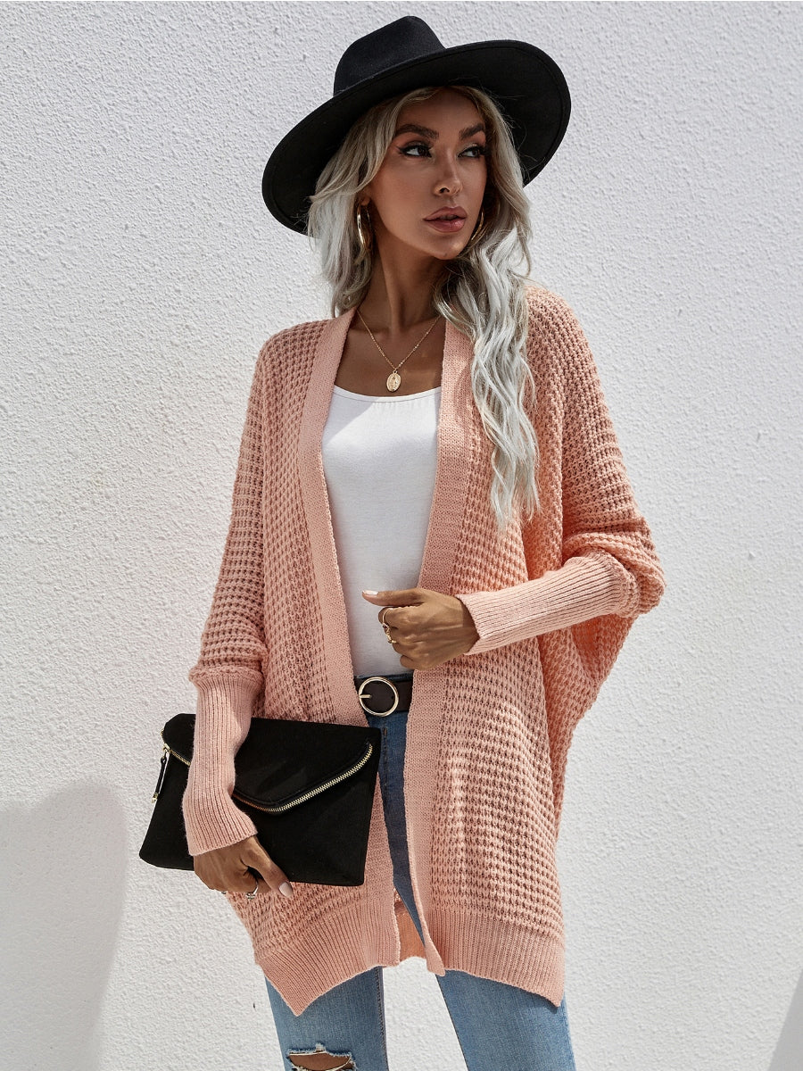 Calistally | Batwing-Sleeve Open Knit Cardigan - Peach