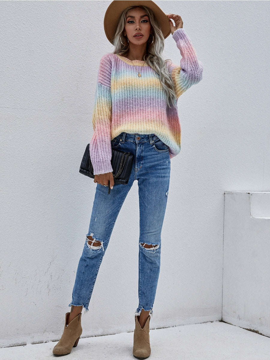 Calistally | Tie-Dye Bat-Sleeve Sweater - Lilac