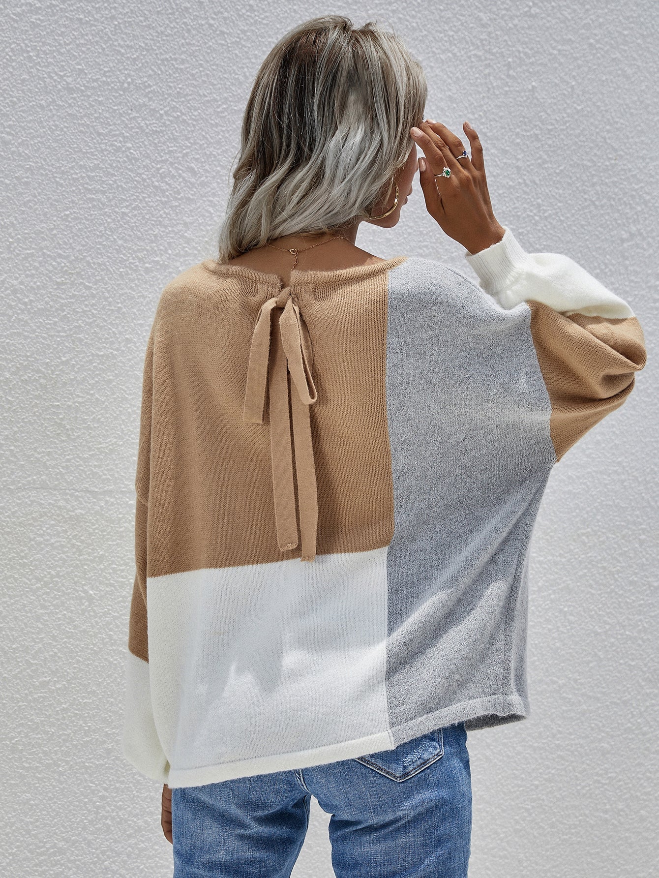 Calistally | Color Block Pattern Knit Sweater