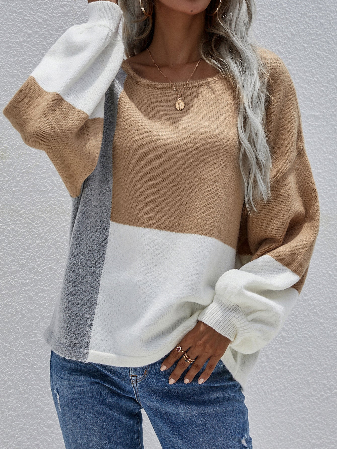 Calistally | Color Block Pattern Knit Sweater