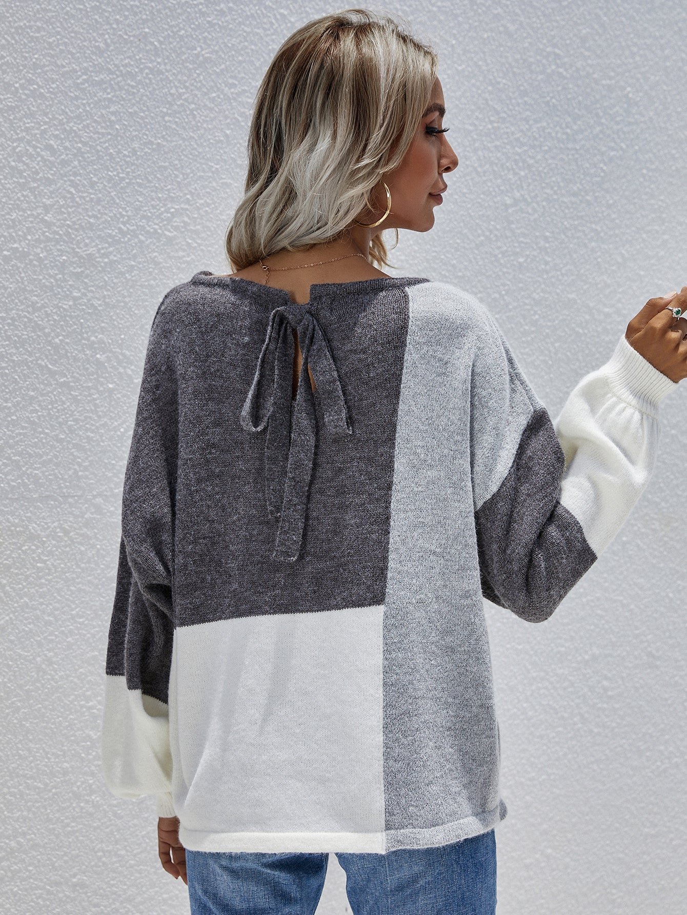 Calistally | Color Block Pattern Knit Sweater - Grey