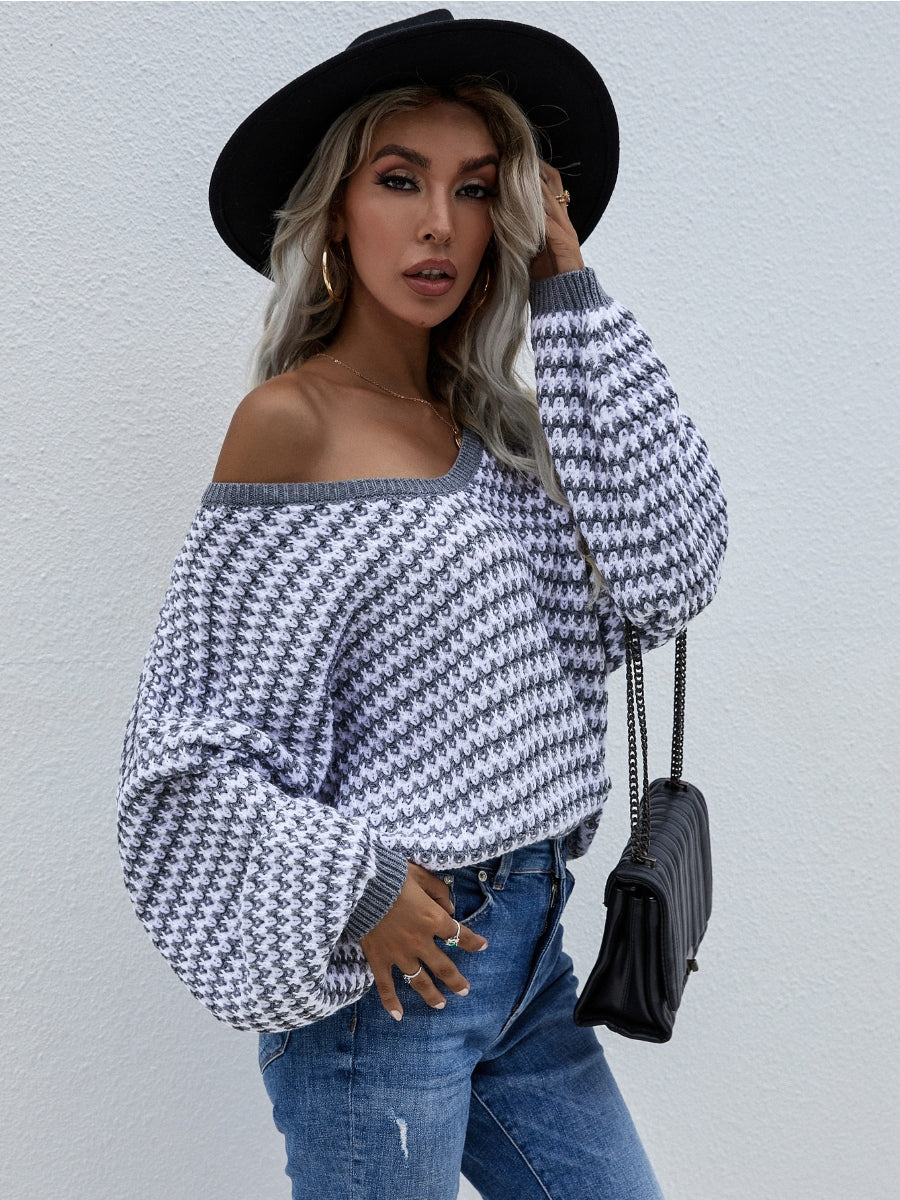 Calistally | Puff sleeve V-Neck Sweater - Grey